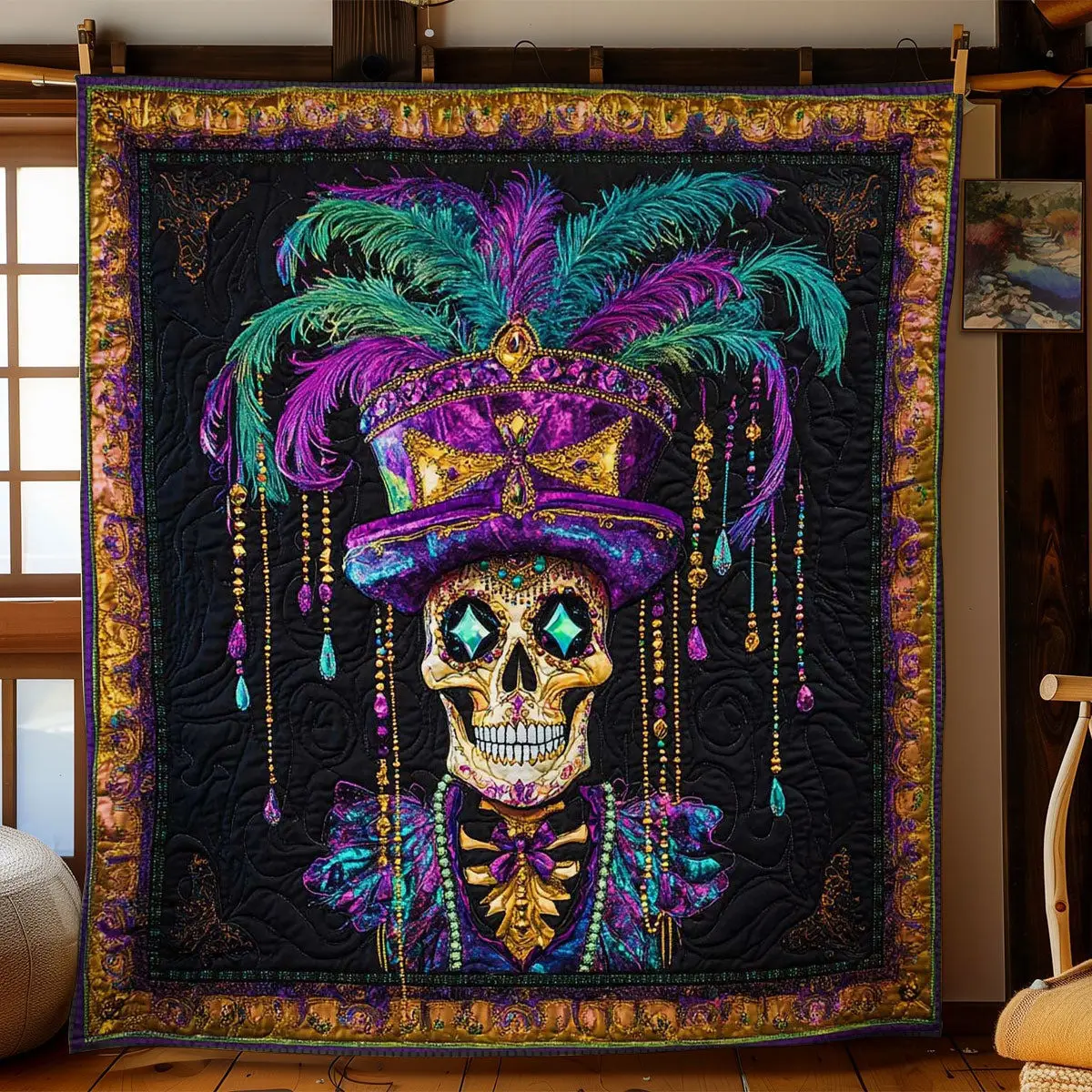 Carnival Skull Quilted Blanket Room Decoration Unique Skull Gifts For Him