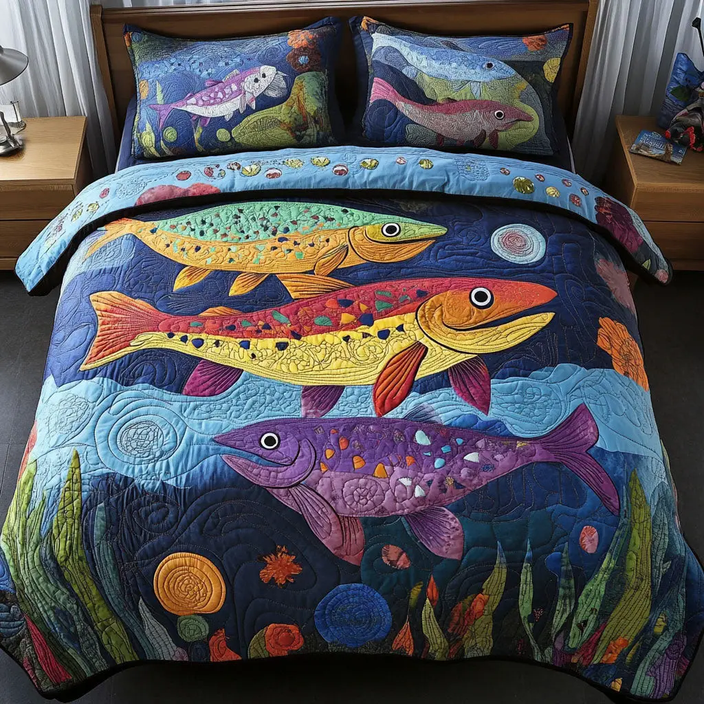 Castaway Comfort Quilted Bedding Set Cozy Bedroom Decor Cool Fishing Gifts