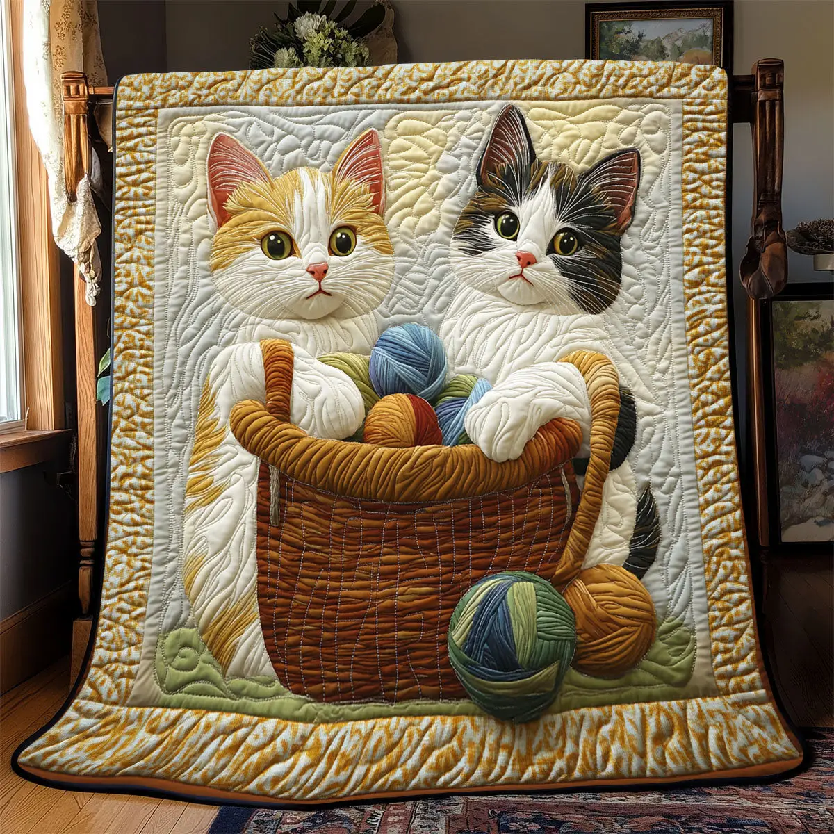 Cat Basket Ballyarn Quilt Easter Throw Blanket Mother's Day Gifts For Daughter