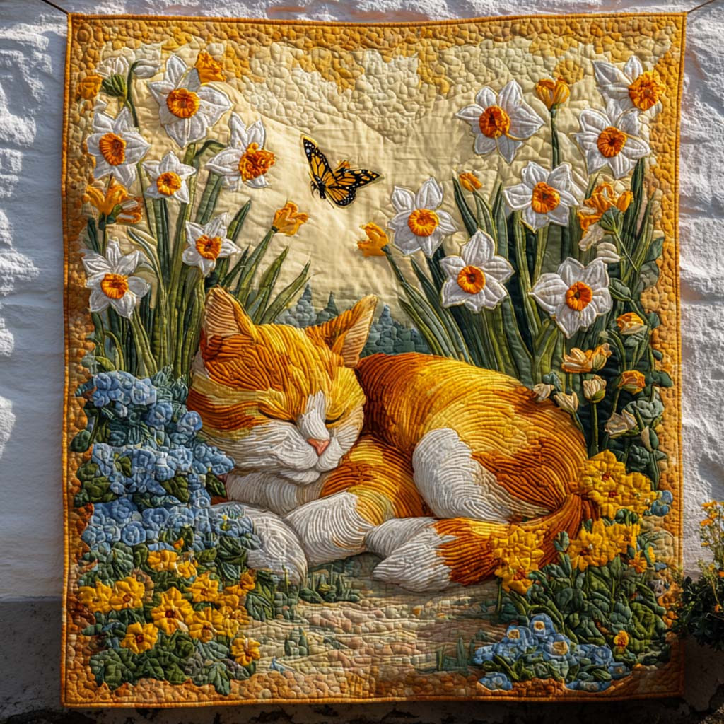 Cat Blossom Joy Quilted Blanket Cool Throw Blanket Cat Gifts Women