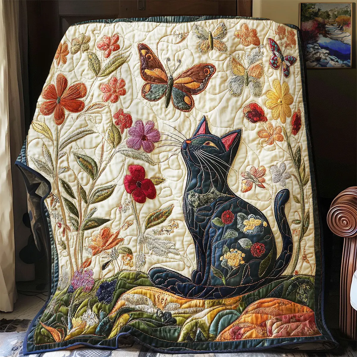 Cat Butterfly Quilt Blankets Best Throw Blanket Perfect Mother' Day Gifts Cat Butterfly Quilt Blankets Best Throw Blanket Perfect Mother' Day Gifts - Image 1
