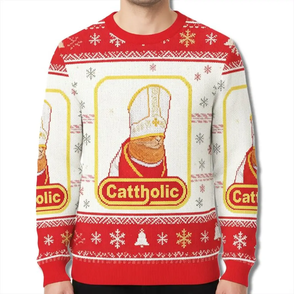 Cat Cattholic Ugly Christmas Sweater Cute Christmas Clothes Gifts For Best Friends - WearandDecor