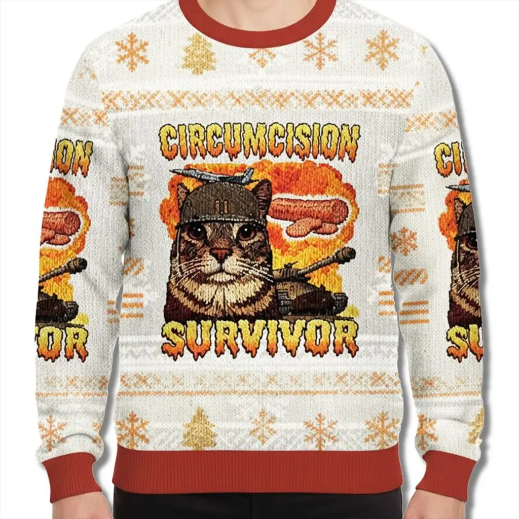 Cat Circumcision Survivor Meme Ugly Christmas Sweater Funny Christmas Clothing Gifts For Wife - WearandDecor Cat Circumcision Survivor Meme Ugly Christmas Sweater Funny Christmas Clothing Gifts For Wife - WearandDecor - Image 1