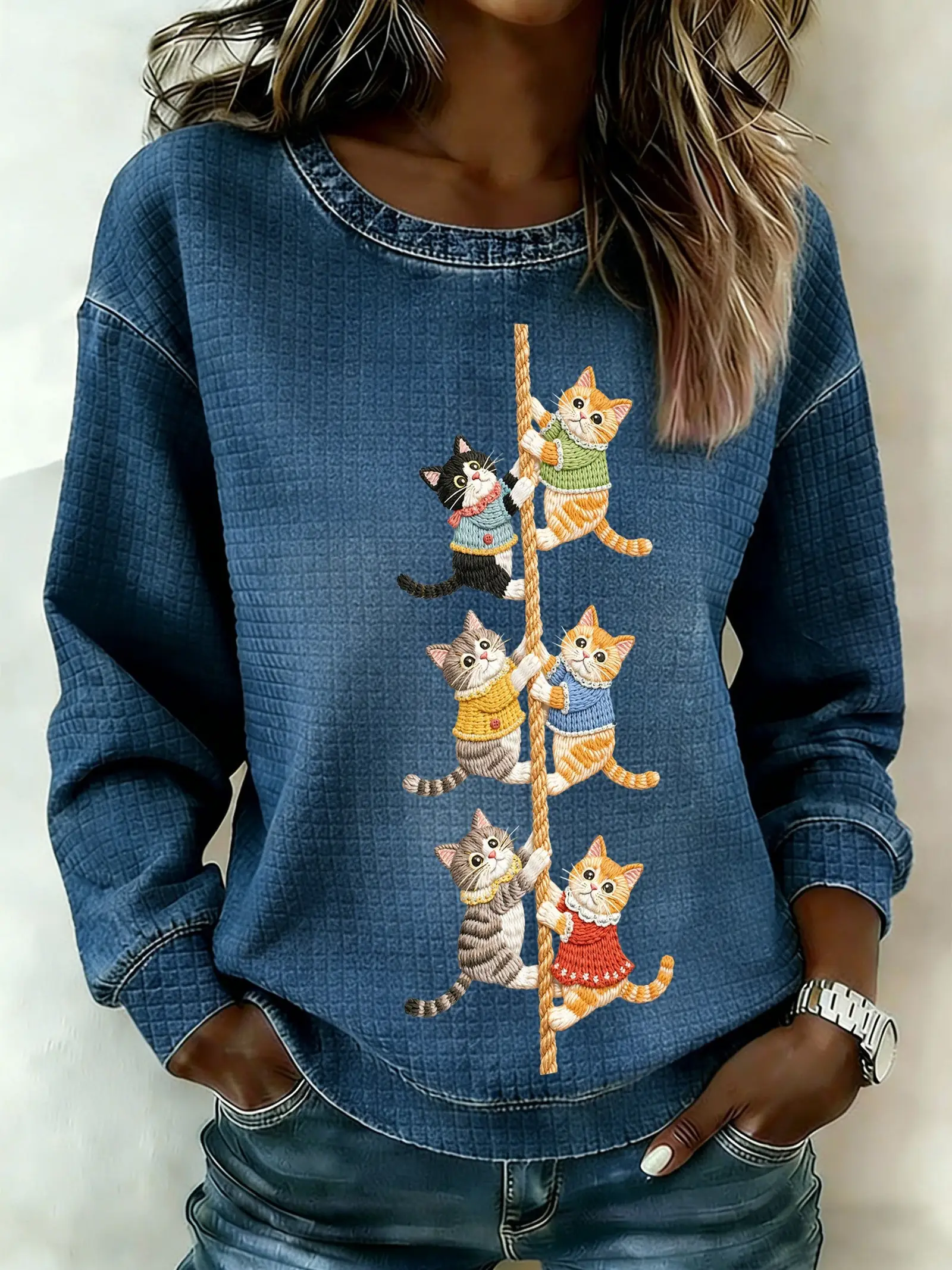 Cat Climbing A Rope Sweatshirt Cute Kitten Apparel Cat Lover Gifts For Her