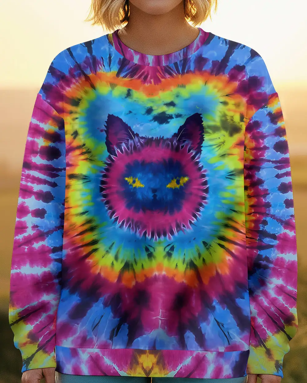 Cat Colorful Swirl Pattern Tie Dye Sweatshirt Apparel Idea Gift For Best Friends