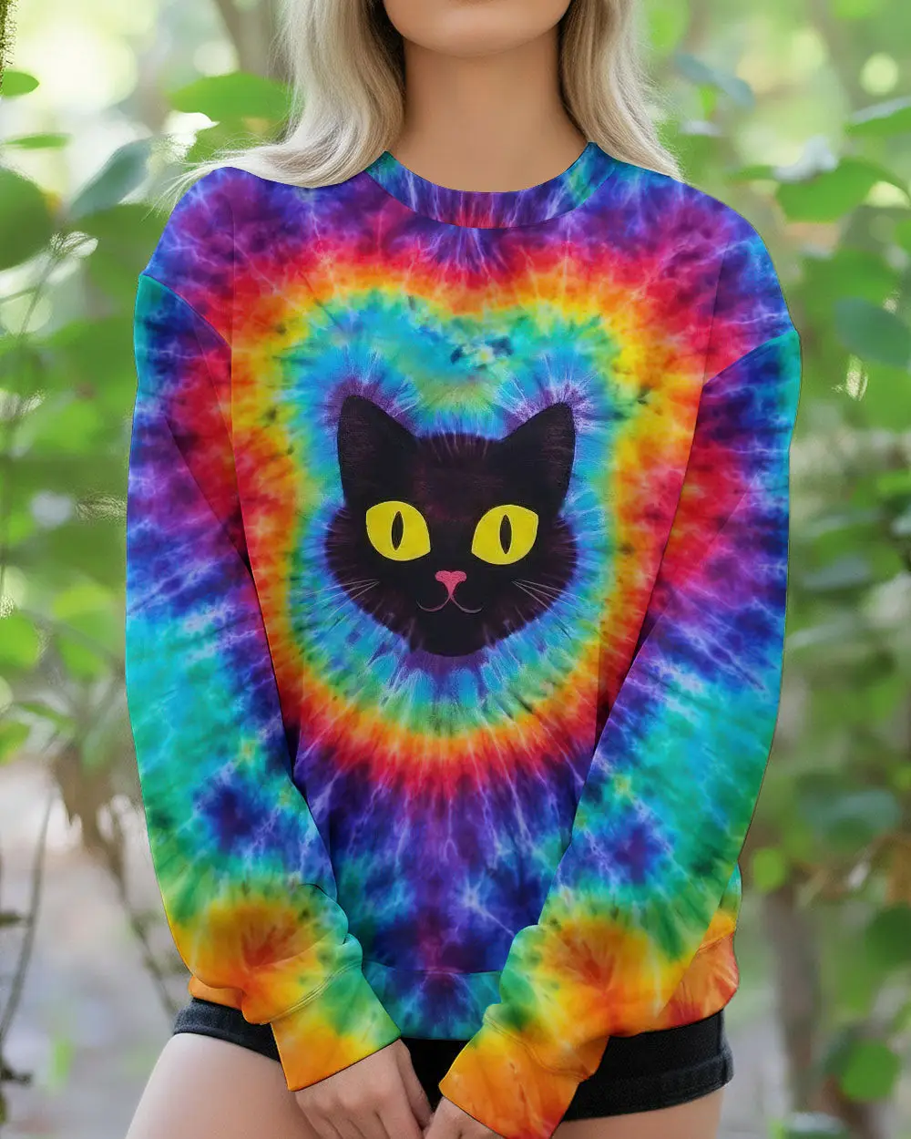 Cat Colorful Swirl Pattern Tie Dye Sweatshirt Clothes Gift For Best Friends