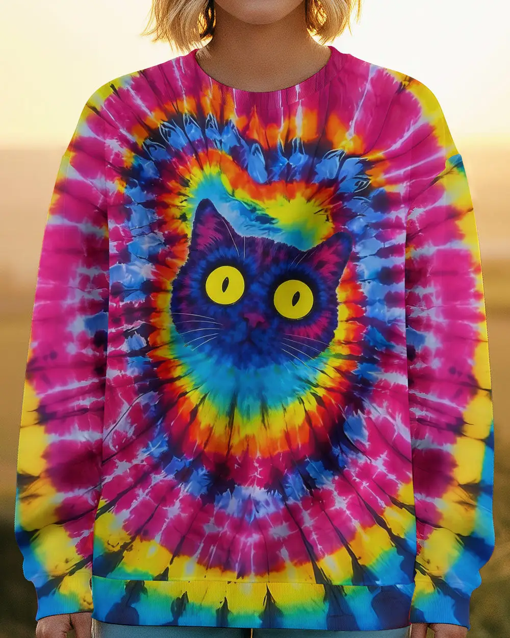 Cat Colorful Swirl Pattern Tie Dye Sweatshirt Clothes Gift Ideas For Bestie