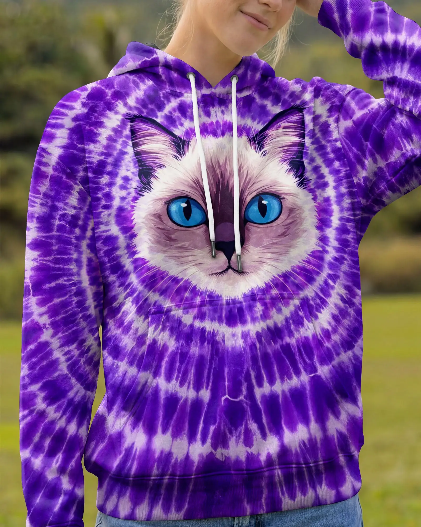 Cat Face Purple Swirl Tie Dye Hoodie Unique Colors Clothes Gifts For Bestie Cat Lovers Cat Face Purple Swirl Tie Dye Hoodie Unique Colors Clothes Gifts For Bestie Cat Lovers - Image 1