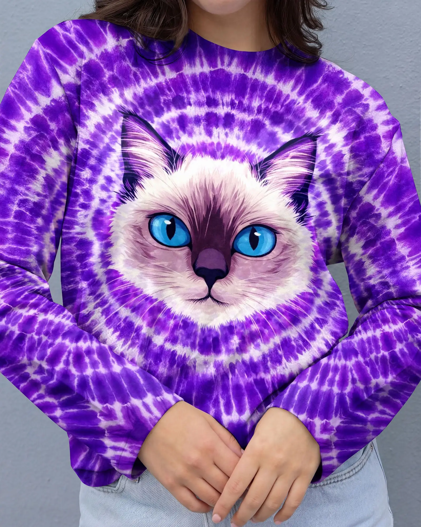 Cat Face Purple Swirl Tie Dye Sweatshirt Apparel Perfect Gift For Bestie
