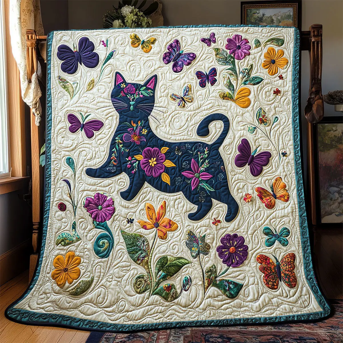 Cat Flower Quilt Easter Throw Blanket Mother's Day Gifts For Daughter