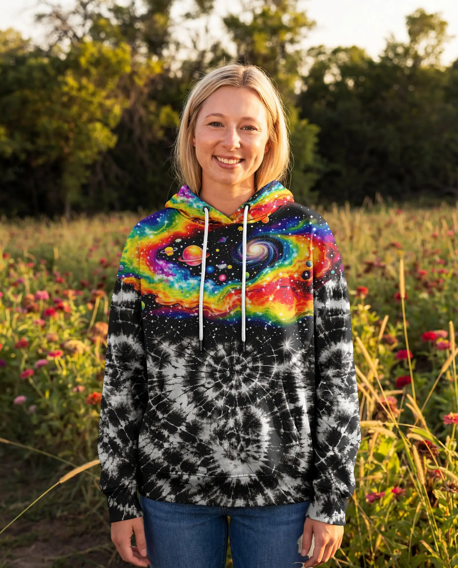Cat Galaxy Tie Dye Hoodie Vibrant Colors Clothing Perfect Gift For Cat Lovers