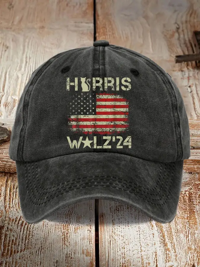 Cat Harris Walz 2024 American Flag Hat Childless Cat Lady Madam President Kamala Merch