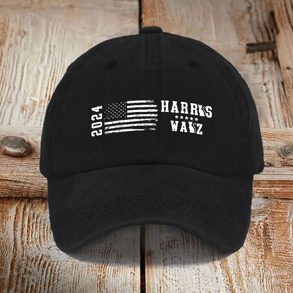 Cat Harris Walz 2024 Hat American Flag Vote Blue Childless Cat Lady Cap Merchandise