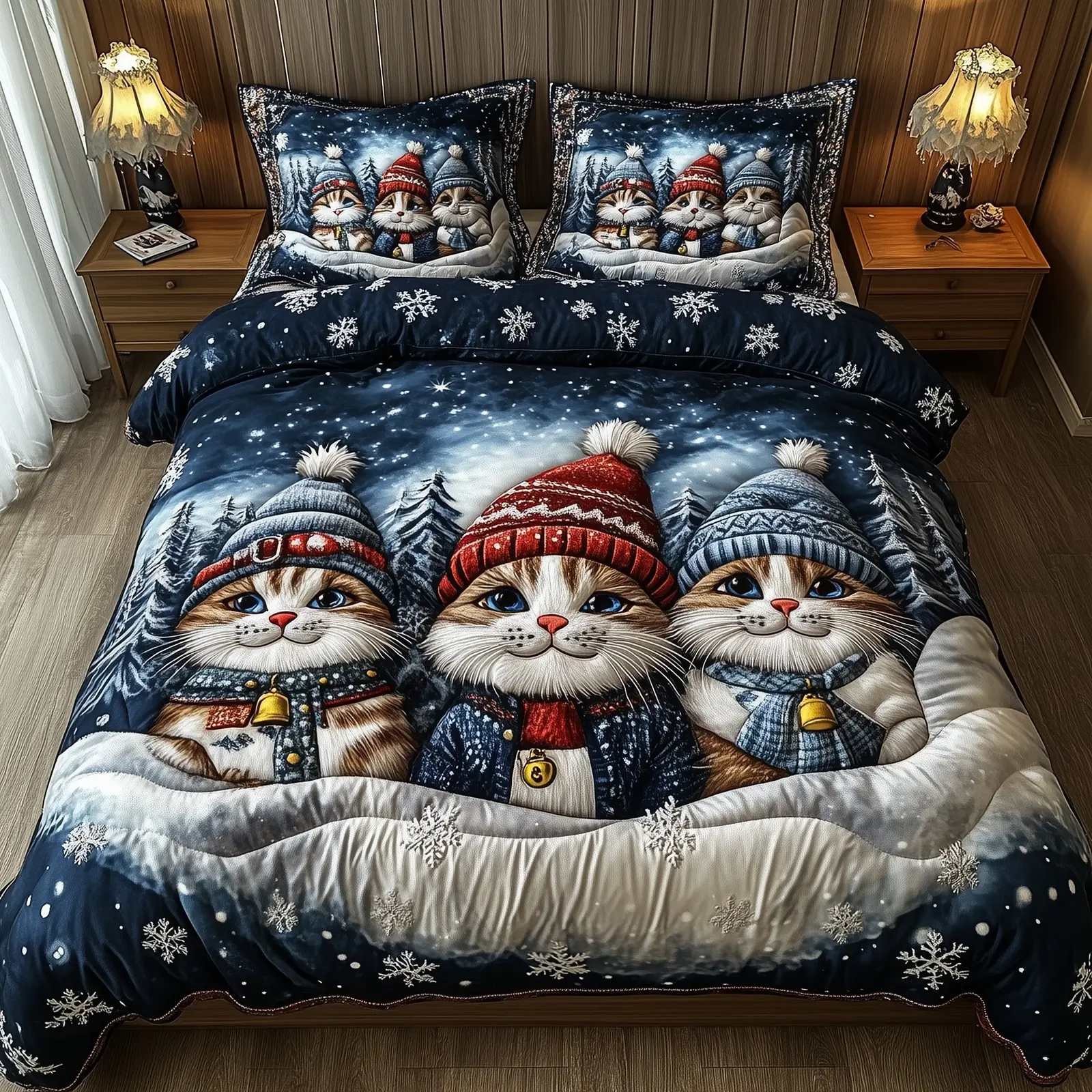 Cat Holiday Purrfect Christmas Quilted Bedding Set Duvet Cover Bedspread Cute Cat Gifts For Teens