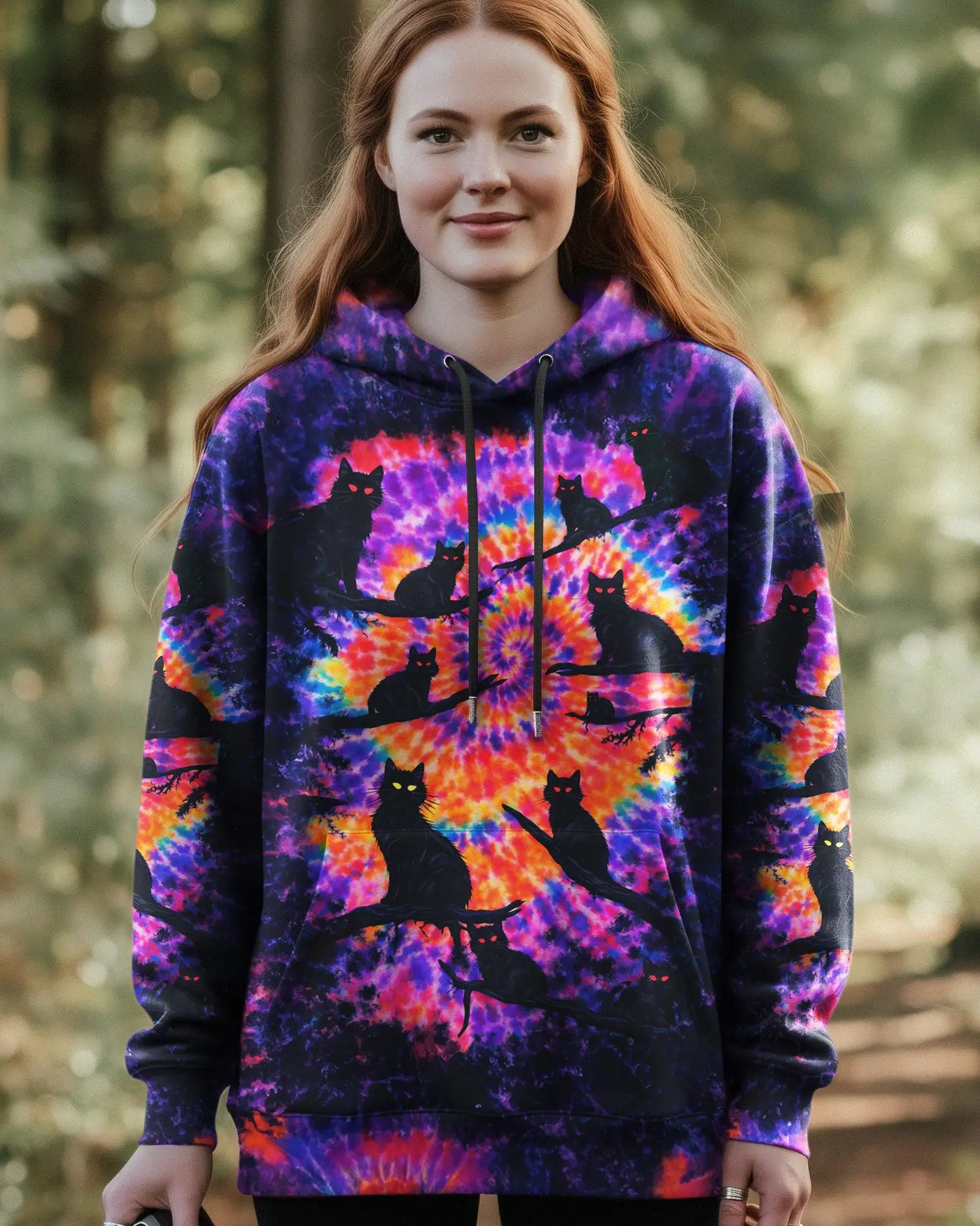 Cat In The Dark Swirl Tie Dye Hoodie Unique Color Perfect Gift For Best Fiends