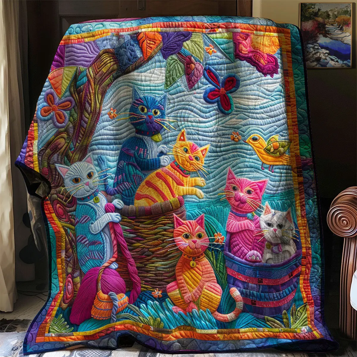 Cat In The Wool Basket Quilt Throws And Blankets Awesome Mother's Day Gifts 2025