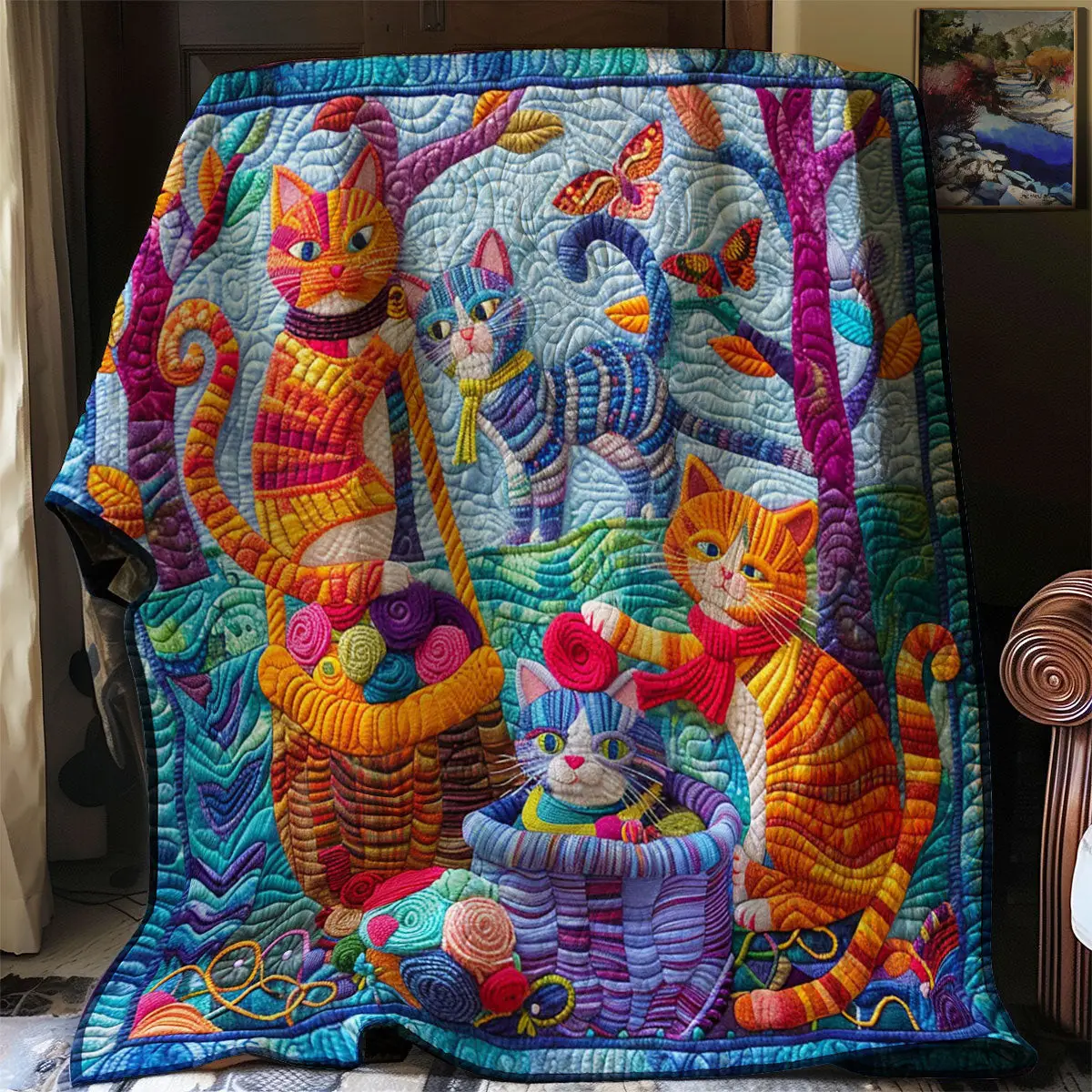Cat In The Wool Basket Quilt Throws And Blankets Mother's Day Gift Ideas For Wife