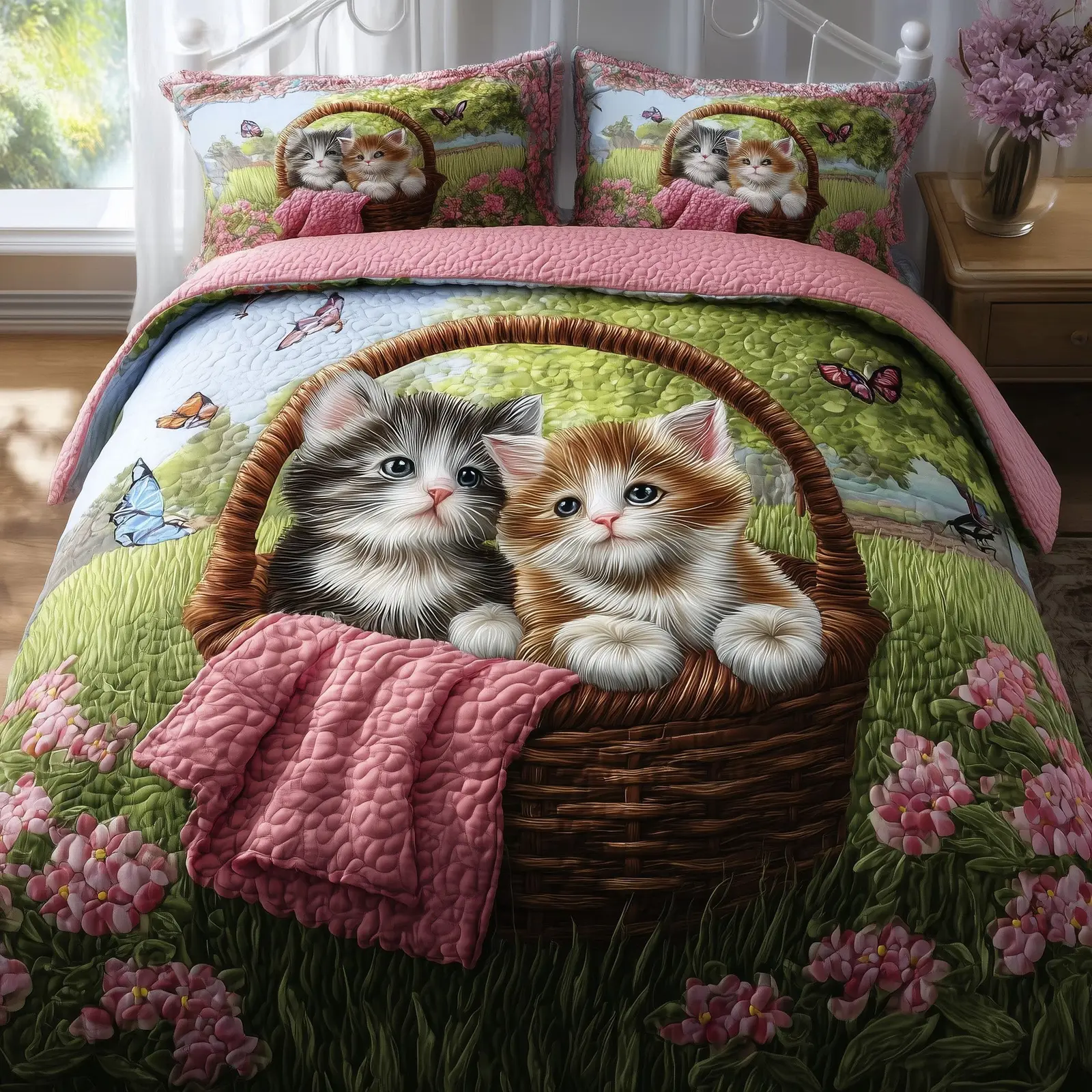 Cat Nap Quilted Bedding Set Duvet Bed Set Cute Christmas Gift Ideas For Cat Lovers