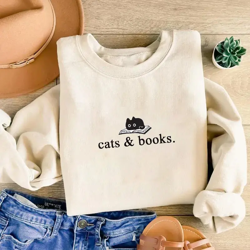 Cat On A Book Cats And Books Sweatshirt Bookish Literary Clothing Gifts For Reader