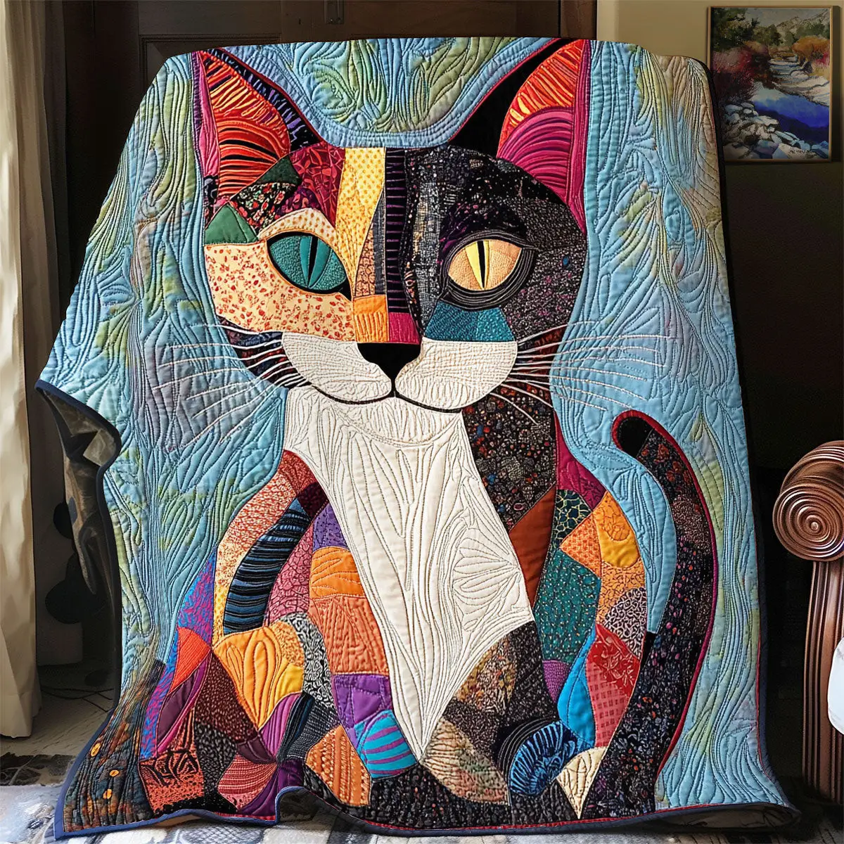 Cat Patchwork Quilted Throw Blankets Gift For Daughter In Law On Mother'S Day