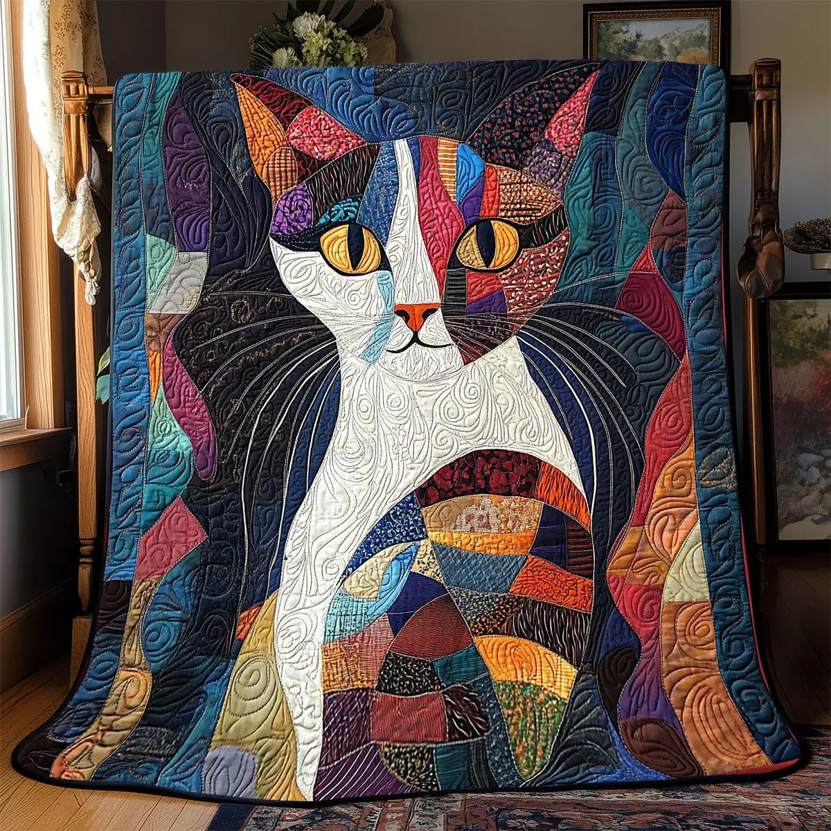 Cat Patchwork Quilted Throw Blankets Mothers Day And Fathers Day Gifts