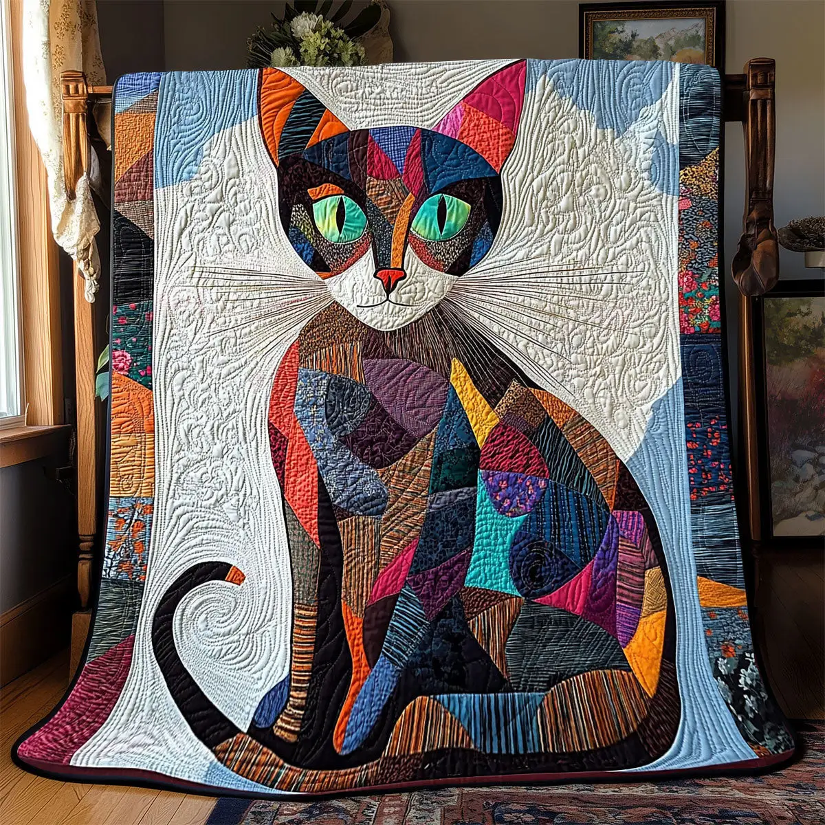 Cat Patchwork Quilted Throw Blankets Mother's Day Gift Ideas For Wife Cat Patchwork Quilted Throw Blankets Mother's Day Gift Ideas For Wife - Image 1
