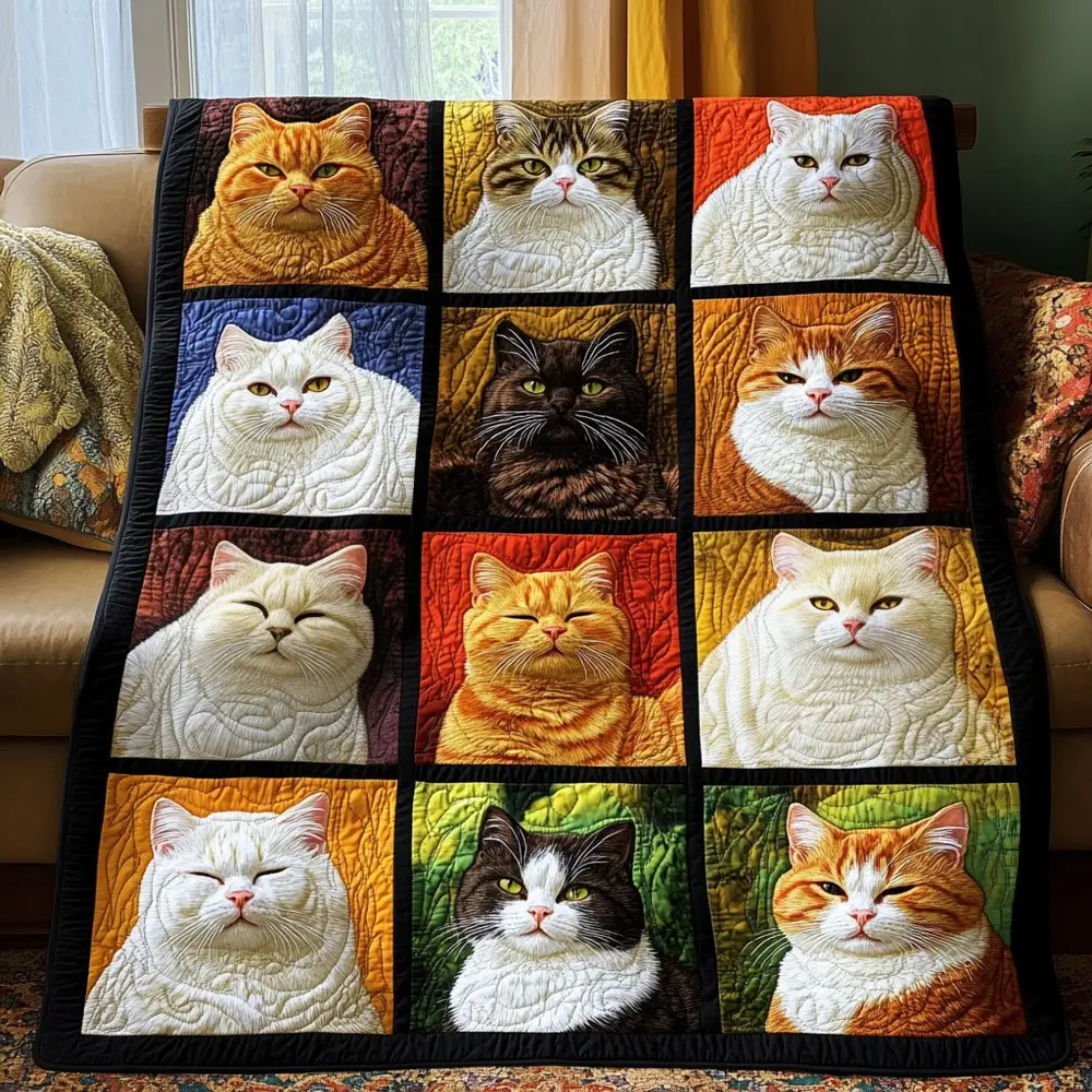 Cat Portrait Gallery Quilted Blanket Cat Lover Art Cozy Bedding Warm Throw Best Gift Cat Owners