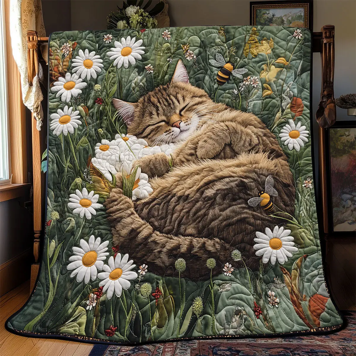 Cat Sleeping Daisy Quilt Luxury Throw Blankets Mother's Day Gifts For Daughter