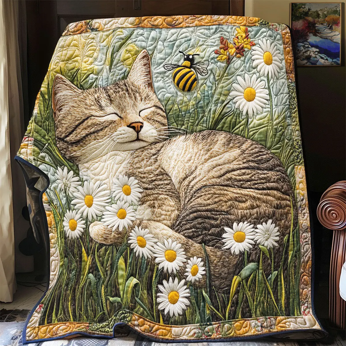 Cat Sleeping Daisy Quilt Luxury Throw Blankets Mother's Day Gifts For Wife