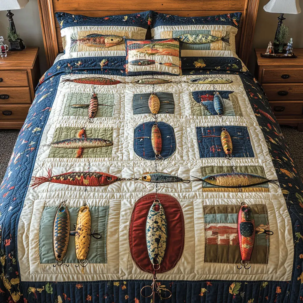 Catch and Snooze Quilted Bedding Set Bed Decorations Fishing Christmas Gifts Catch and Snooze Quilted Bedding Set Bed Decorations Fishing Christmas Gifts - Image 1