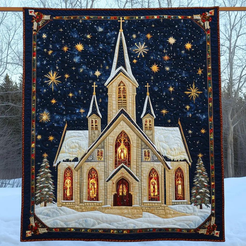 Cathedral Christmas Quilt Trendy Quilt Blanket Gift for Modern Home