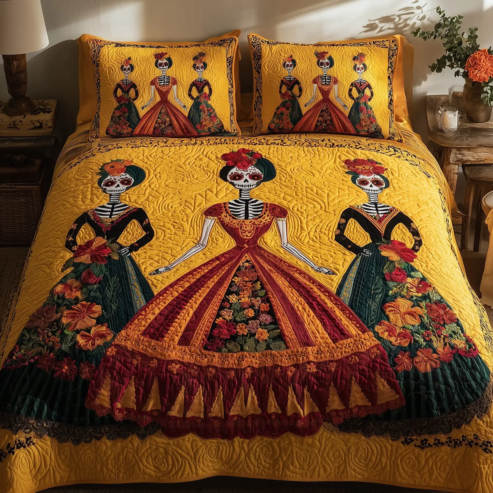 Catrina Bloom Quilted Bedding Set Duvet Cover Mexican Heritage Gifts For Her Catrina Bloom Quilted Bedding Set Duvet Cover Mexican Heritage Gifts For Her - Image 1