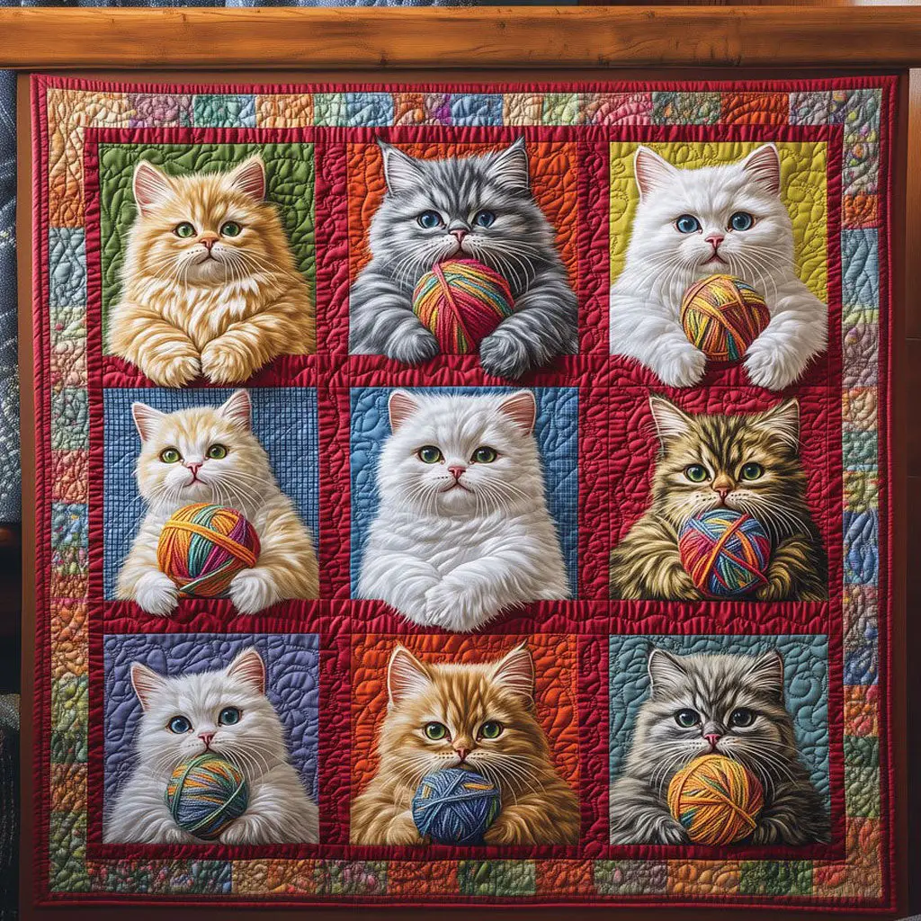 Cats Play With Wool Quilt Trendy Quilt Blanket for Modern Home Interiors