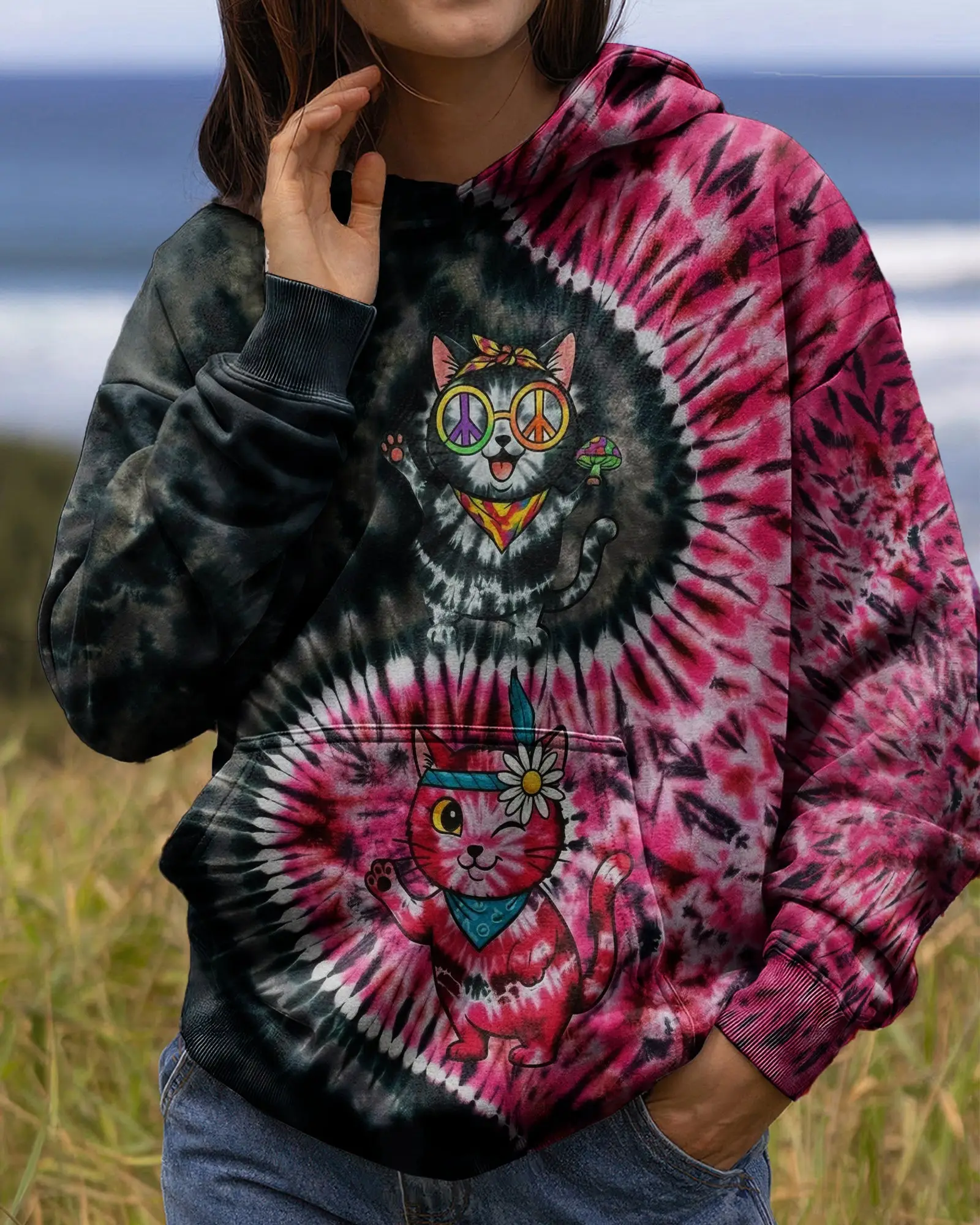 Cats Prismatic Tie Dye Hoodie Vibrant Colors Apparel Gifts For Bestie