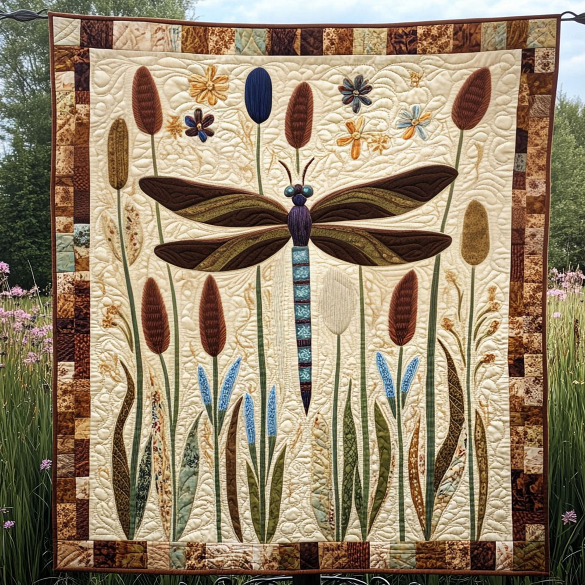 Cattail Serenade Quilted Blanket Christmas Room Decor Best Dragonfly Lover Gifts For Her
