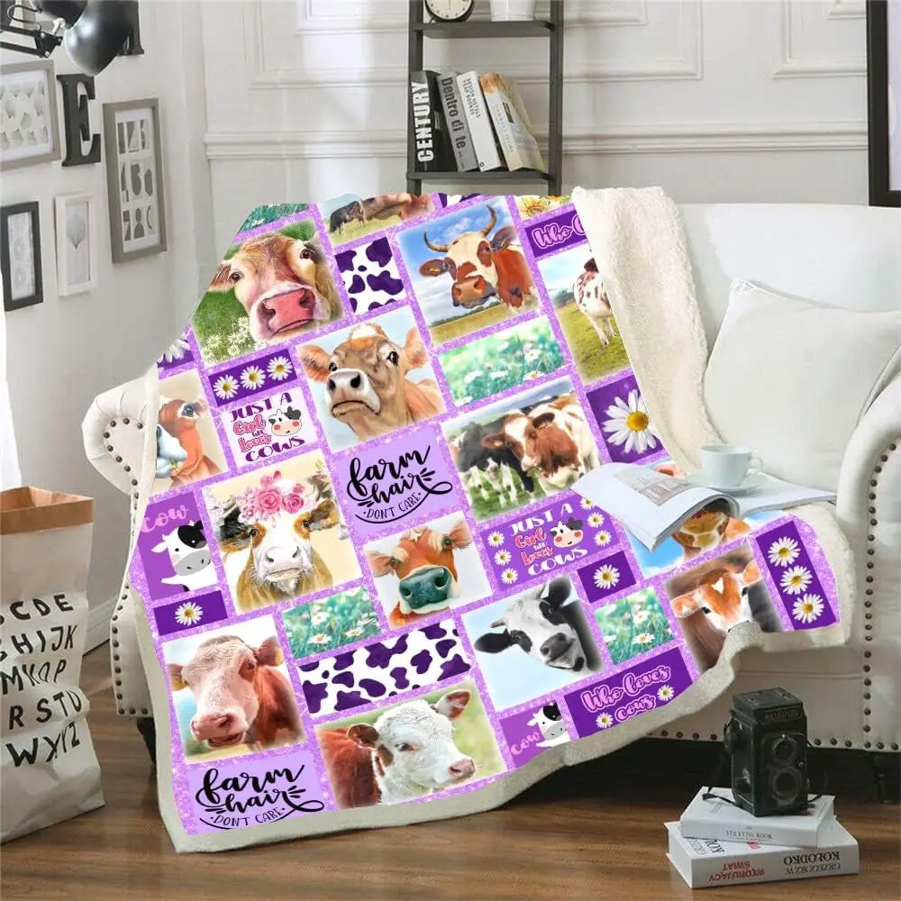 Cattle Farm Hair Don't Care Purple Pattern Blanket Farm Blanket Gift For Farmer