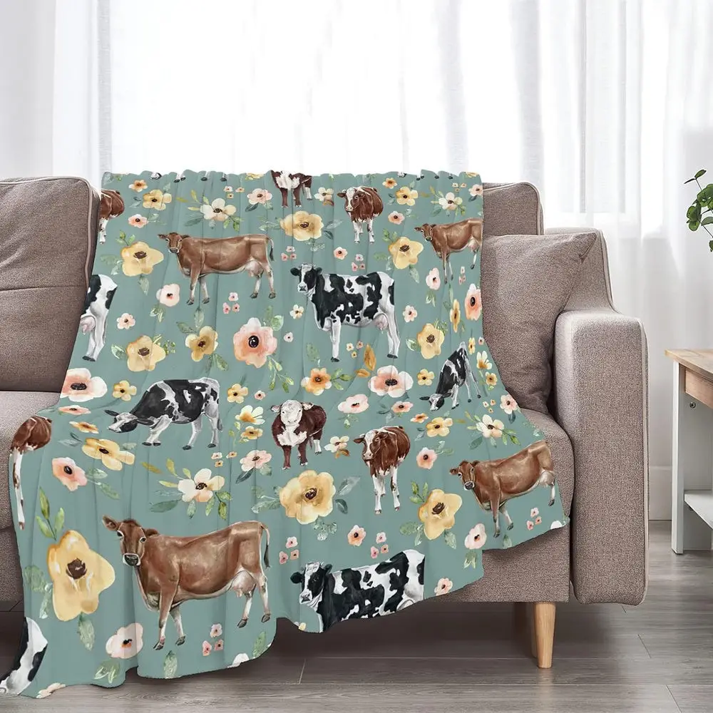 Cattle Flowers Pattern Blanket Farm Blanket Gift For Farmer Cattle Flowers Pattern Blanket Farm Blanket Gift For Farmer - Image 1