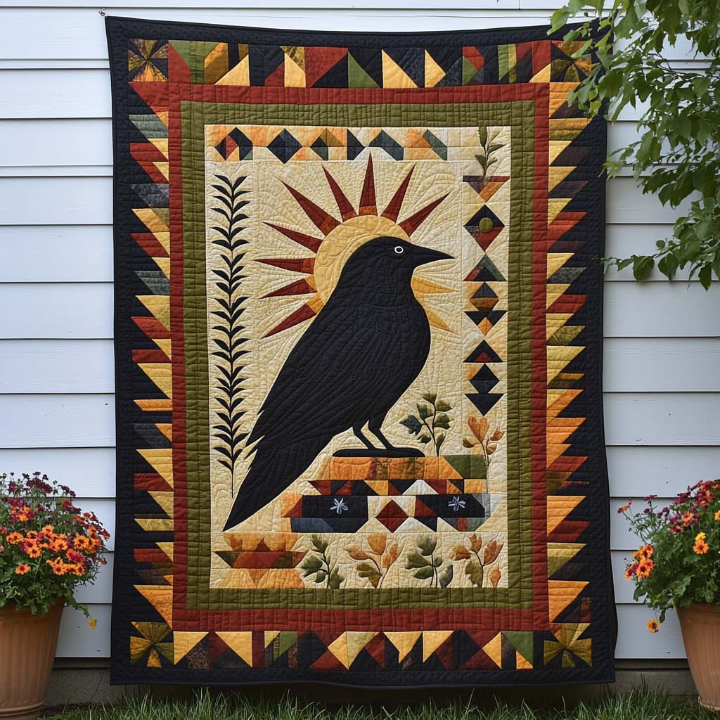 Cawing at Dusk Quilted Blanket Winter Decor Blanket Raven Gifts Merchandise