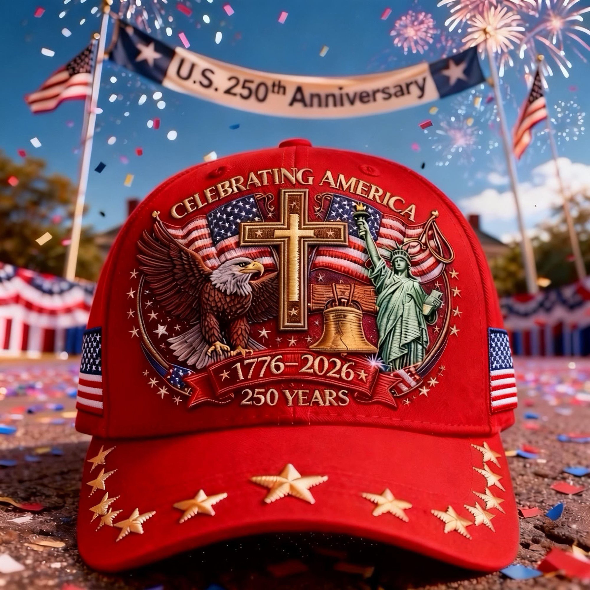 Celebrating America 250 Years 1776 2026 Eagle Hat Statue Of Liberty Baseball Cap