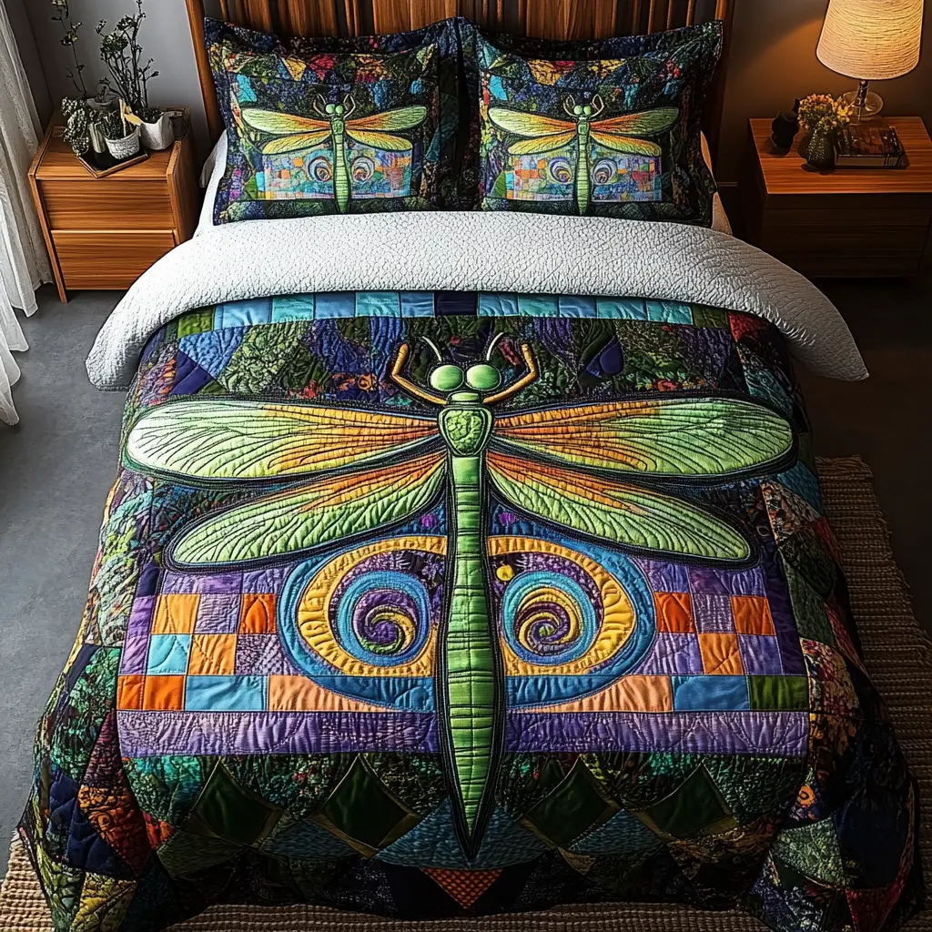 Celestial Hover Quilted Bedding Set Holiday Duvet Cover Set Presents For Dragonfly Lovers Women