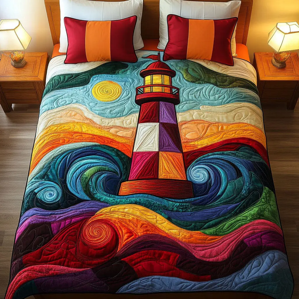 Celestial Lighthouse Quilted Bedding Set Special Home Gift Idea for Comfortable Living