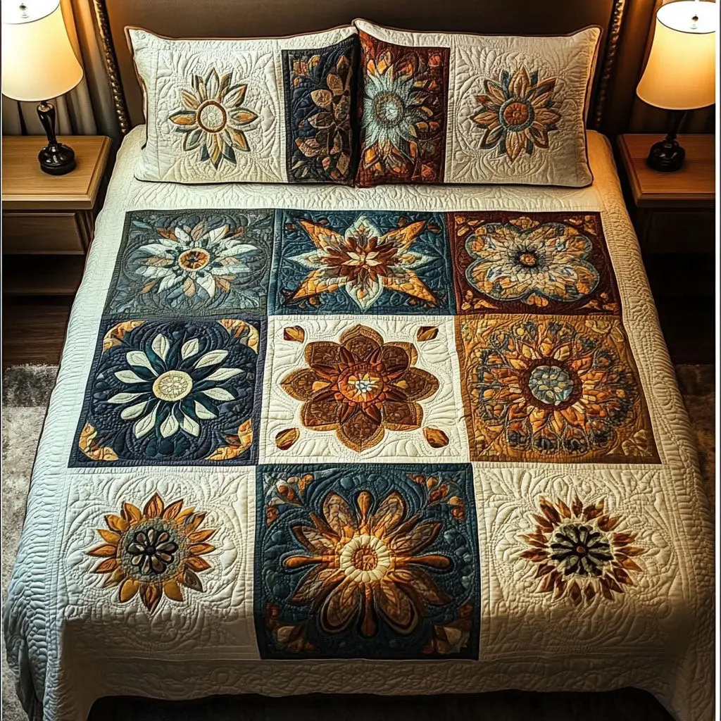 Celestial Mandala Quilted Bedding Set Elegant Bed Linen Set for Cozy Nights Celestial Mandala Quilted Bedding Set Elegant Bed Linen Set for Cozy Nights - Image 1