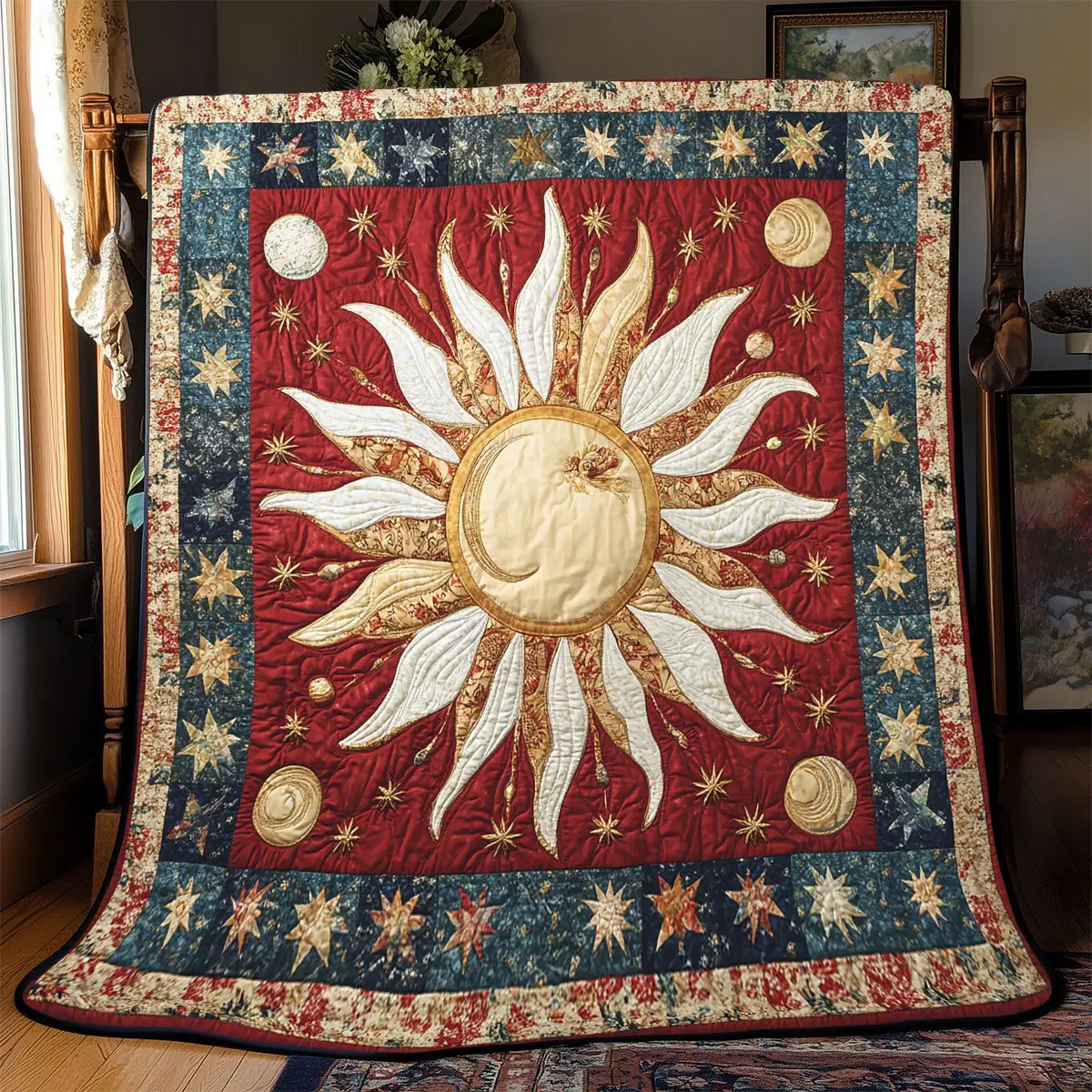 Celestial Sun Quilt Luxury Throw Blankets Gifts For Father In Law Celestial Sun Quilt Luxury Throw Blankets Gifts For Father In Law - Image 1
