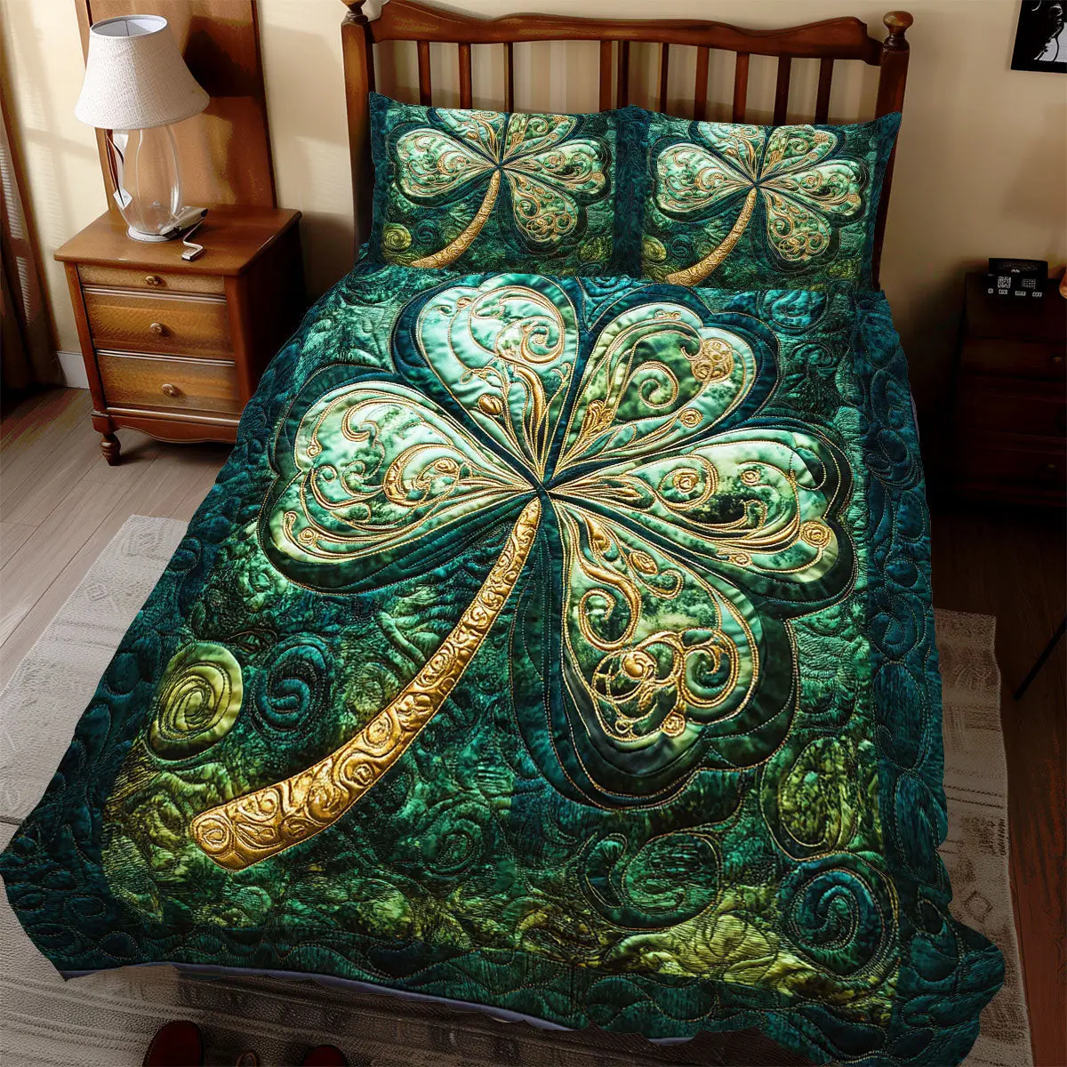 Celtic Clover Glow Duvet Cover Set Quilt Bedding Set Bedspread Happy St Patrick'S Day Gifts