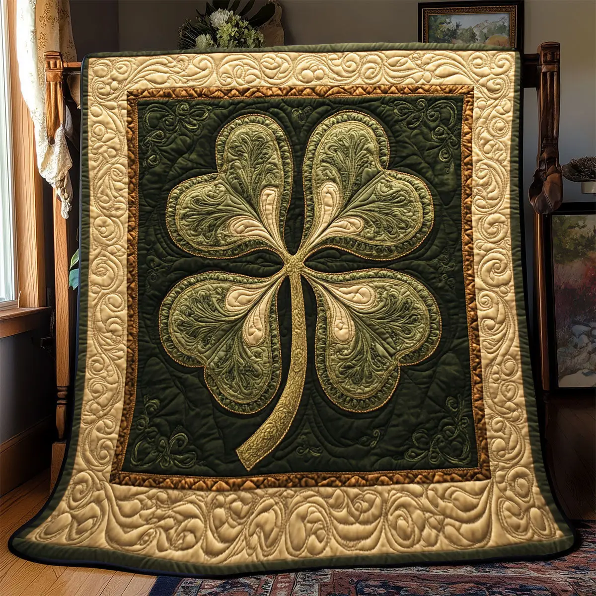 Celtic Clover Quilt Blanket For Couch Mother's Day Presents For Grandma