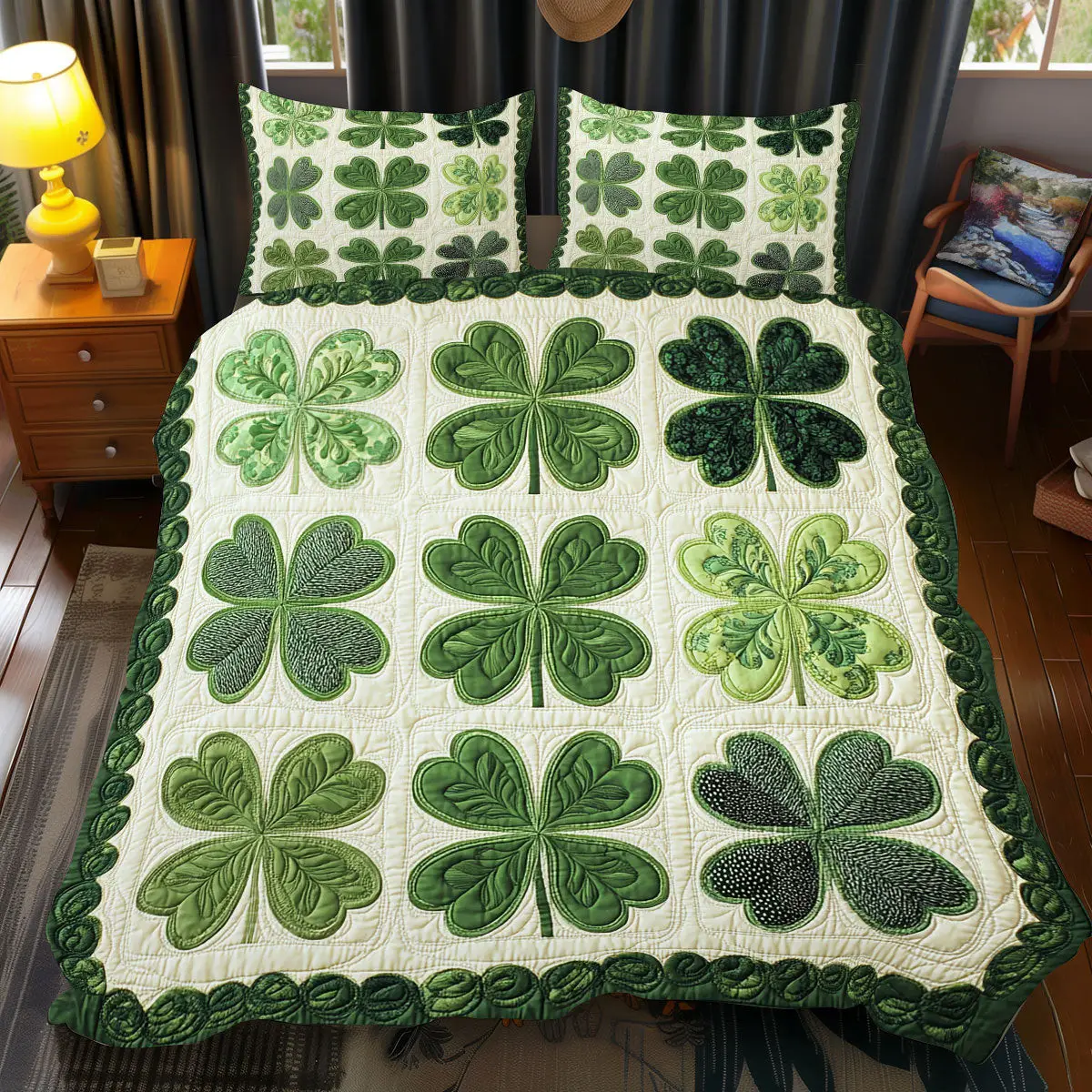 Celtic Clover Quilted Bedding Set Home Decor St Patricks Day Gifts For Boyfriend