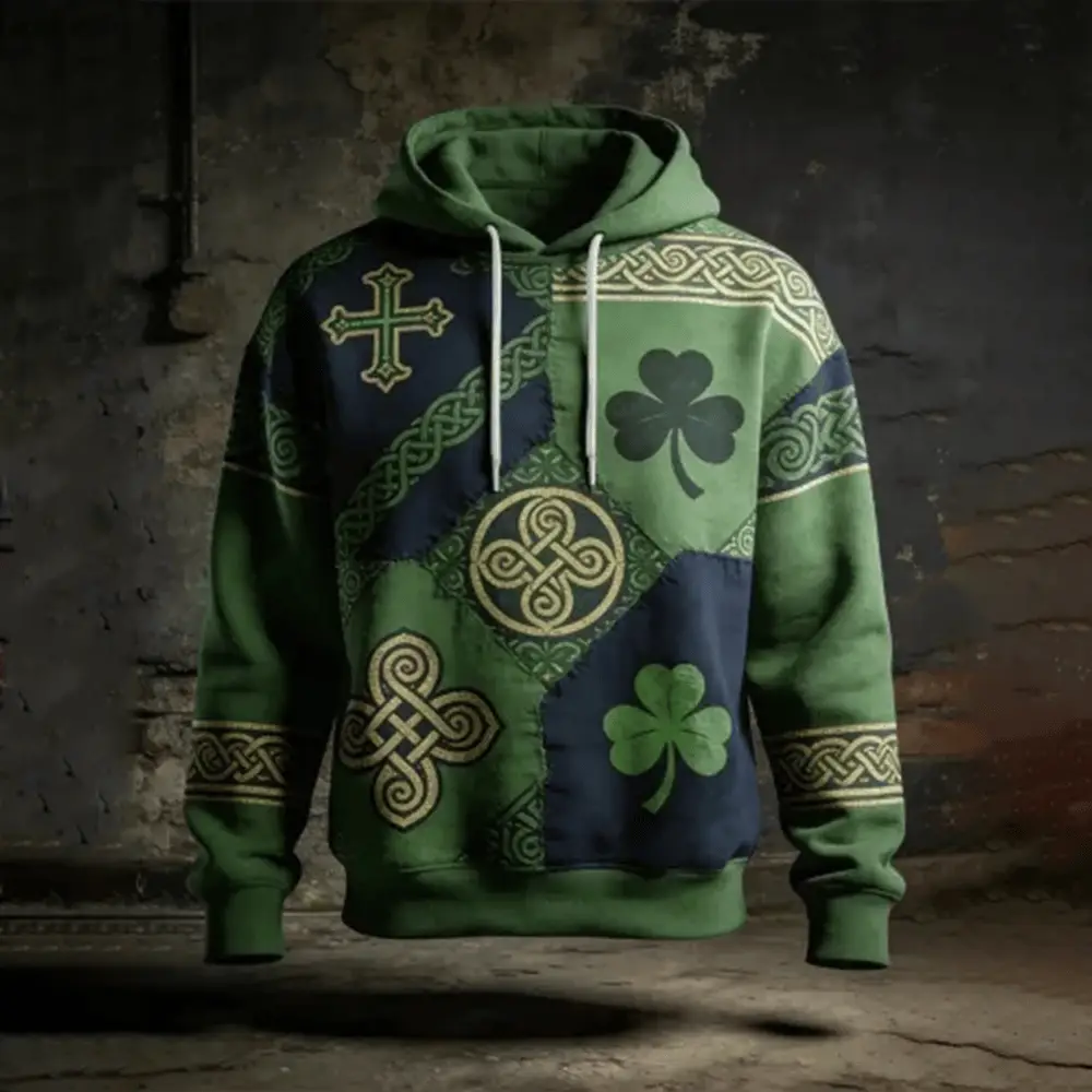 Celtic Cross Art Shamrocks Vintage Hoodie St Patrick's Day Apparel Unique Gift For Dad Celtic Cross Art Shamrocks Vintage Hoodie St Patrick's Day Apparel Unique Gift For Dad - Image 1