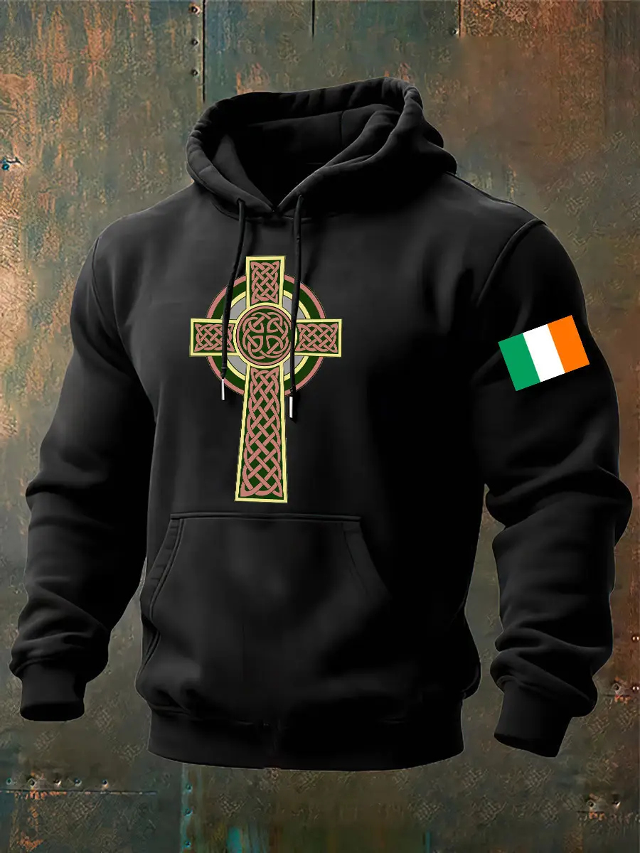 Celtic Cross Hoodie St Patrick’s Day Apparel Gifts For Husband Ireland