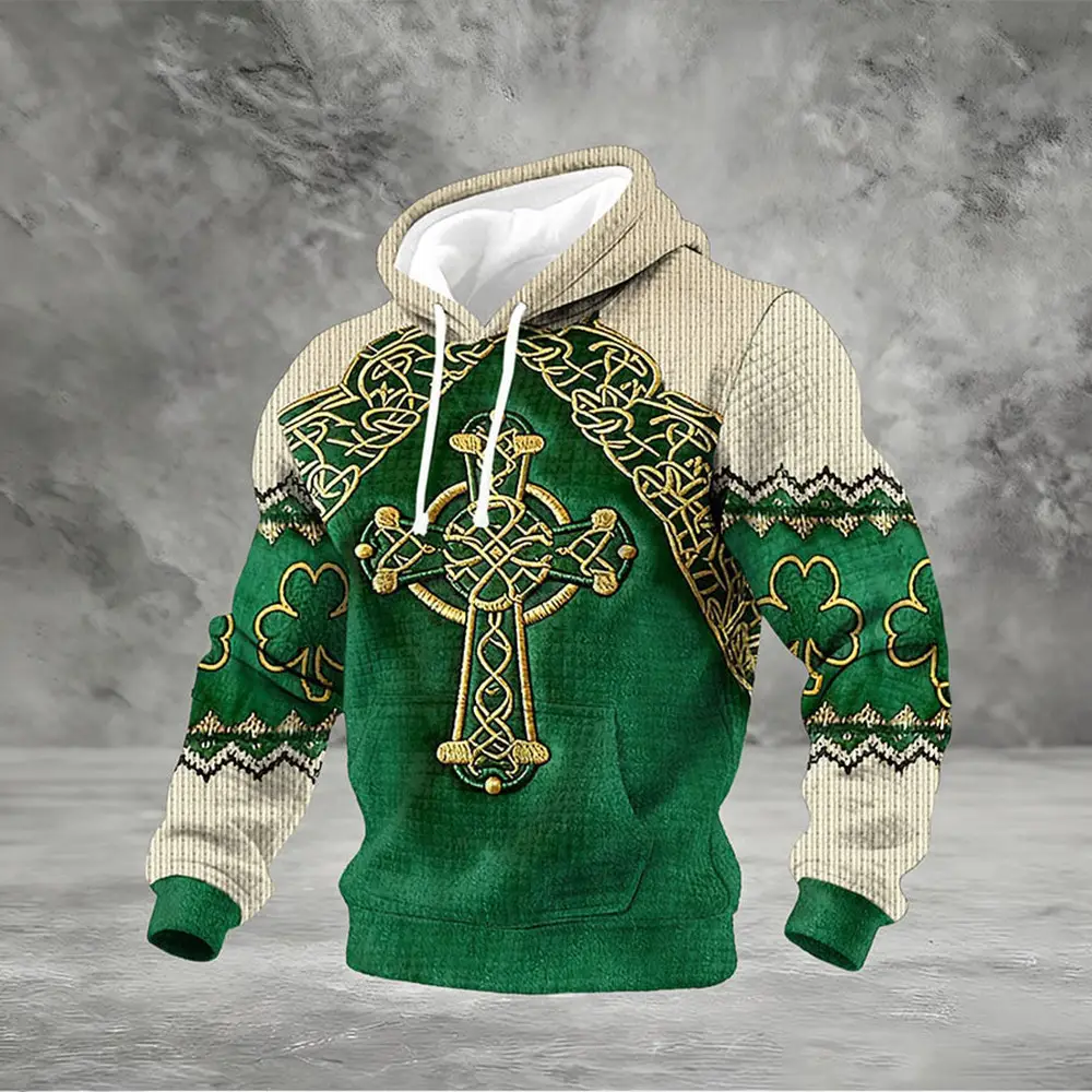 Celtic Cross Saint Patrick's Day Hoodie St Patrick's Day Clothing Gift For Men