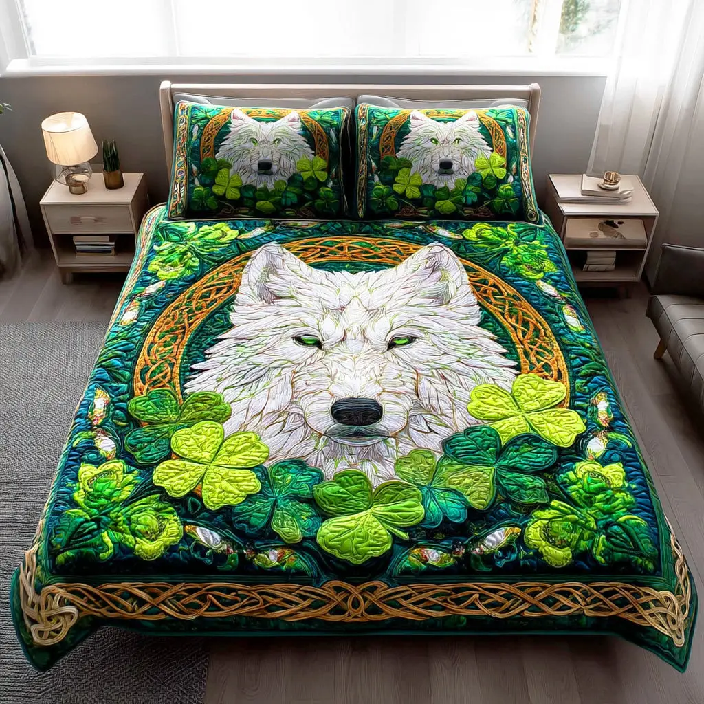 Celtic Moon Wolf Quilted Bedding Set Heartwarming Bedding Gift for Loved Ones